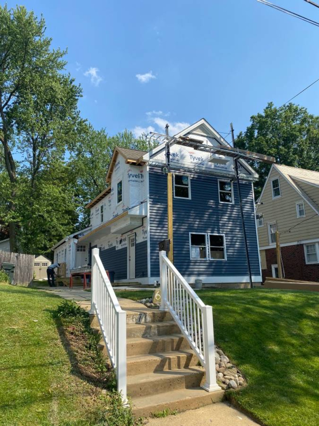 Second-story home addition under construction on a suburban Pennsylvania home
