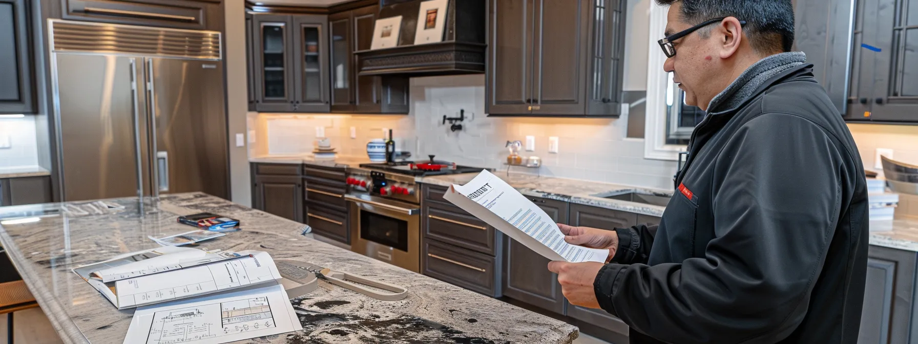 a homeowner reviewing a portfolio of stunning kitchen remodels, comparing estimates from different contractors, and asking detailed questions during consultations to ensure a successful remodeling experience.