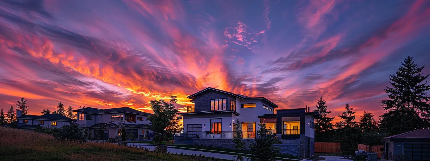 a beautifully designed home addition stands proud against a vibrant sunset, showcasing its modern architecture and inviting ambiance, symbolizing the essence of thoughtful cost estimation and planning.