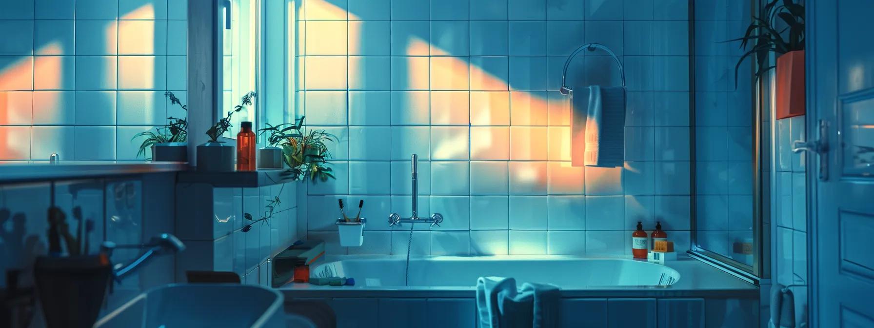 a creatively designed small bathroom featuring sleek, reflective surfaces and smart, minimalist storage solutions that enhance the sense of space and light.