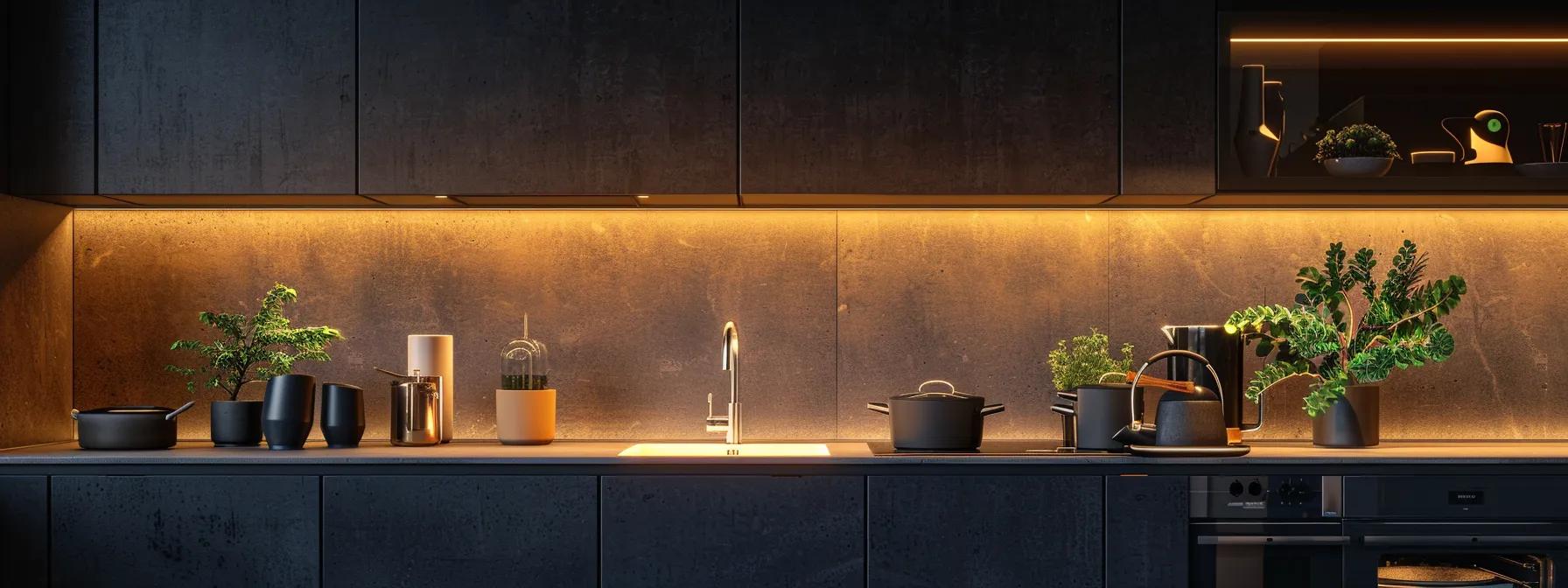 a modern kitchen showcasing sleek cabinetry and stylish fixtures, highlighted by warm artificial lighting, conveys an inviting and affordable remodeling aesthetic perfect for budget-conscious homeowners.