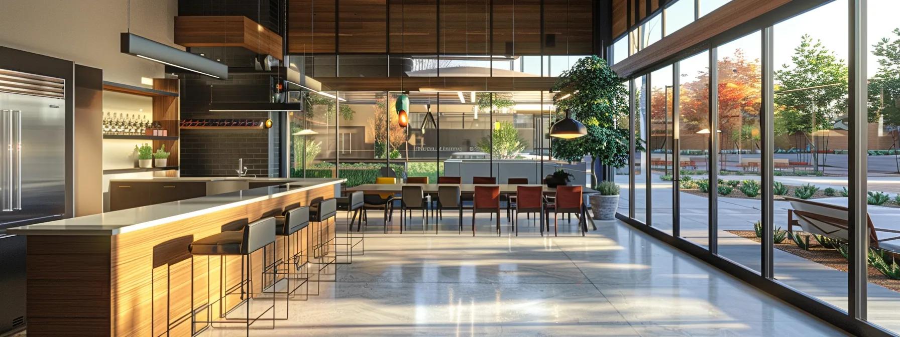an elegantly designed modern kitchen features sleek, sustainable countertops crafted from reclaimed materials, showcasing eco-friendly elements like energy-efficient appliances and a stylish, minimalist aesthetic to emphasize a commitment to sustainable living.